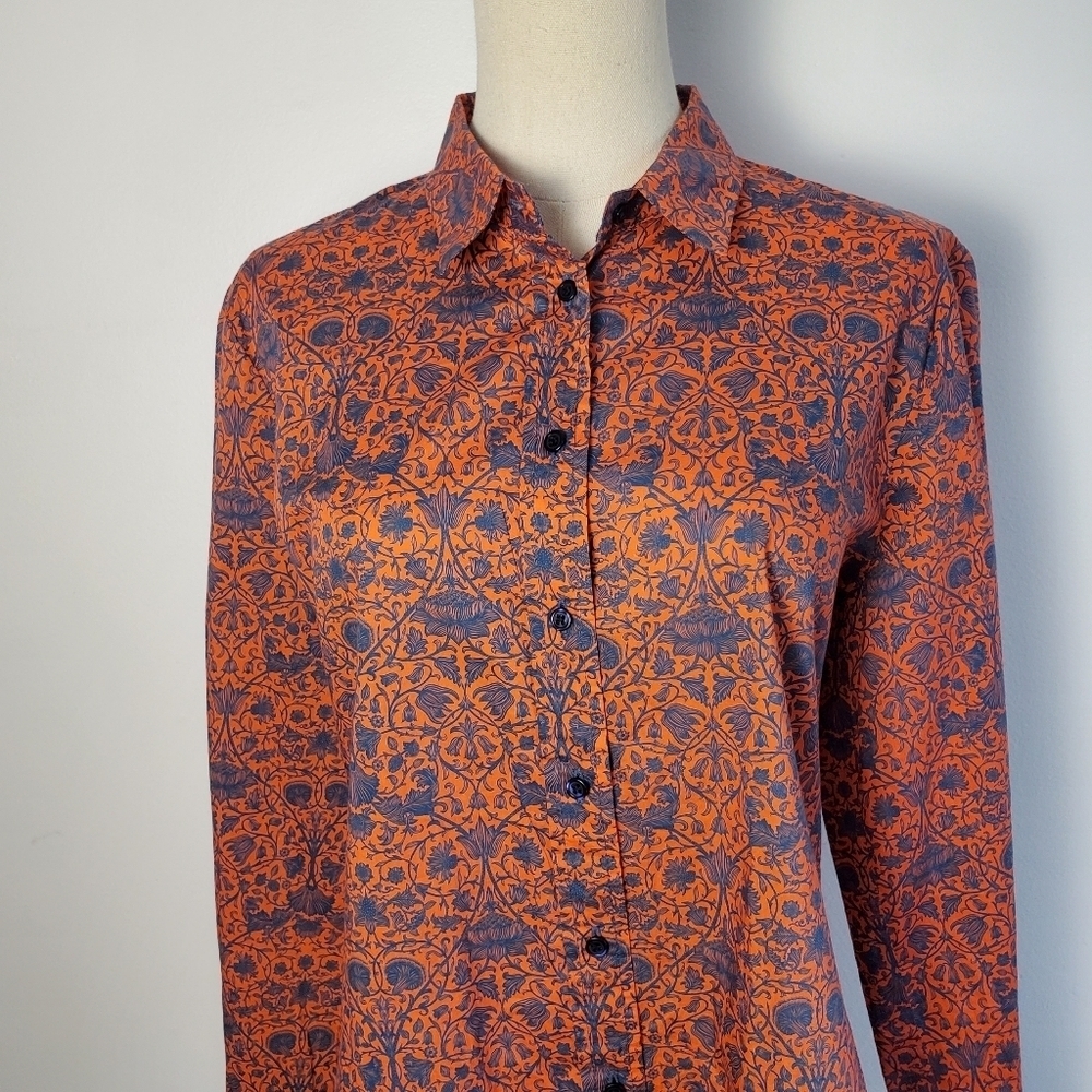 Judith & Charles Cotton Orange and Blue Long Sleeve Button Down Shirt - Picture 8 of 12